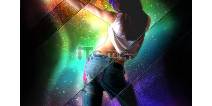 Photoshop打造七彩夺目的星空美女